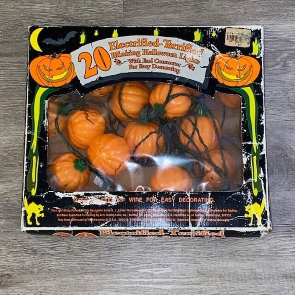 Vintage Halloween Blow Mold Pumpkin String Lights Electrified Terrified Read